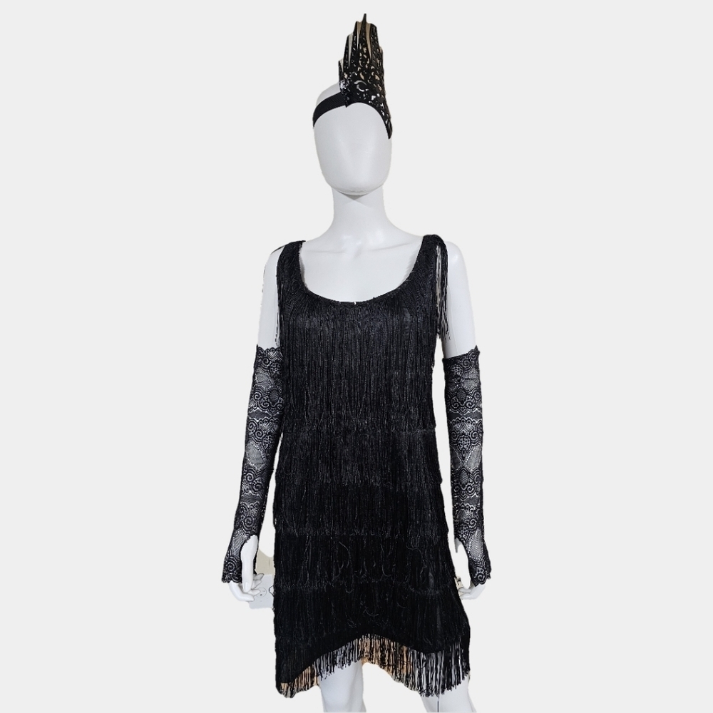 California Costumes Black Fringe Layered 1920's Flapper Dress Size L (Adult) - Picture 2 of 16